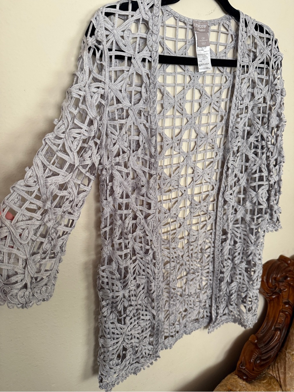 Chico's Open Weave Crochet Cover-Up Silver Gray - Picture 6 of 8